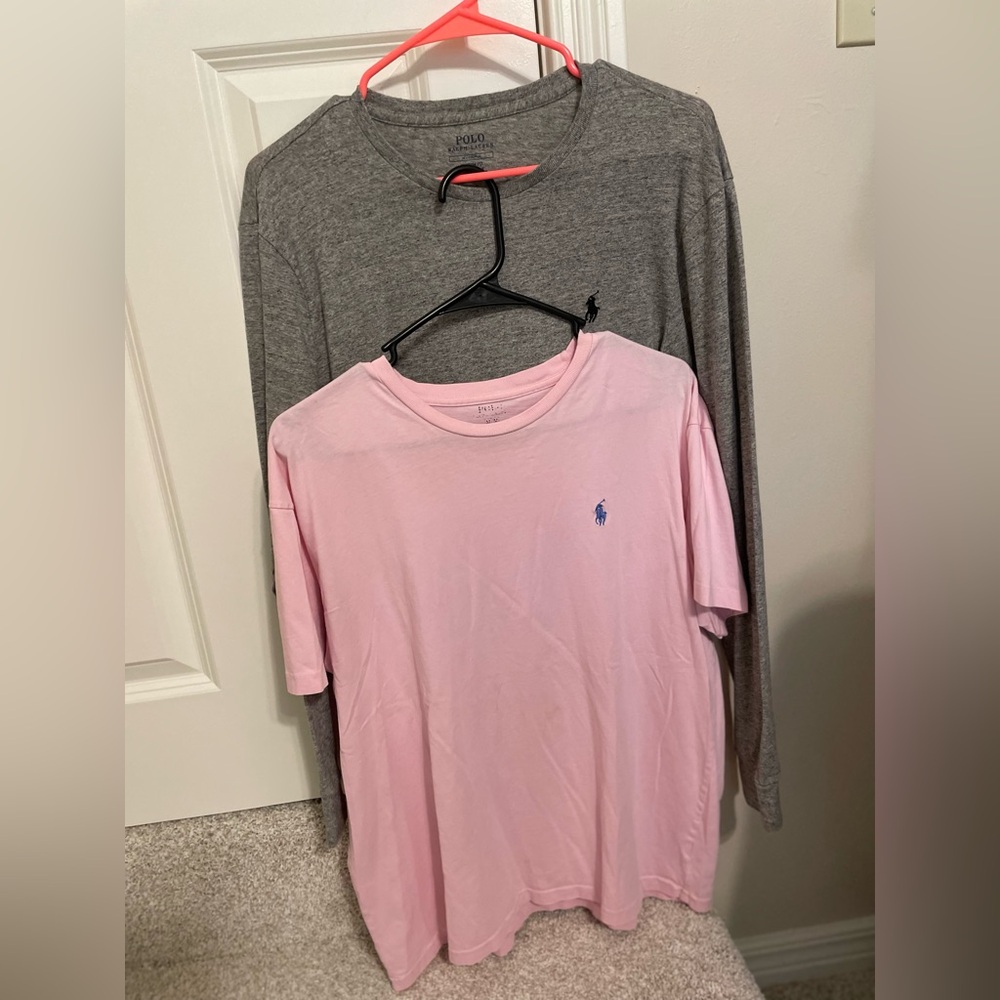 Polo by Ralph Lauren Short Sleeve Pink and Long Sleeve Gray Shirt Set